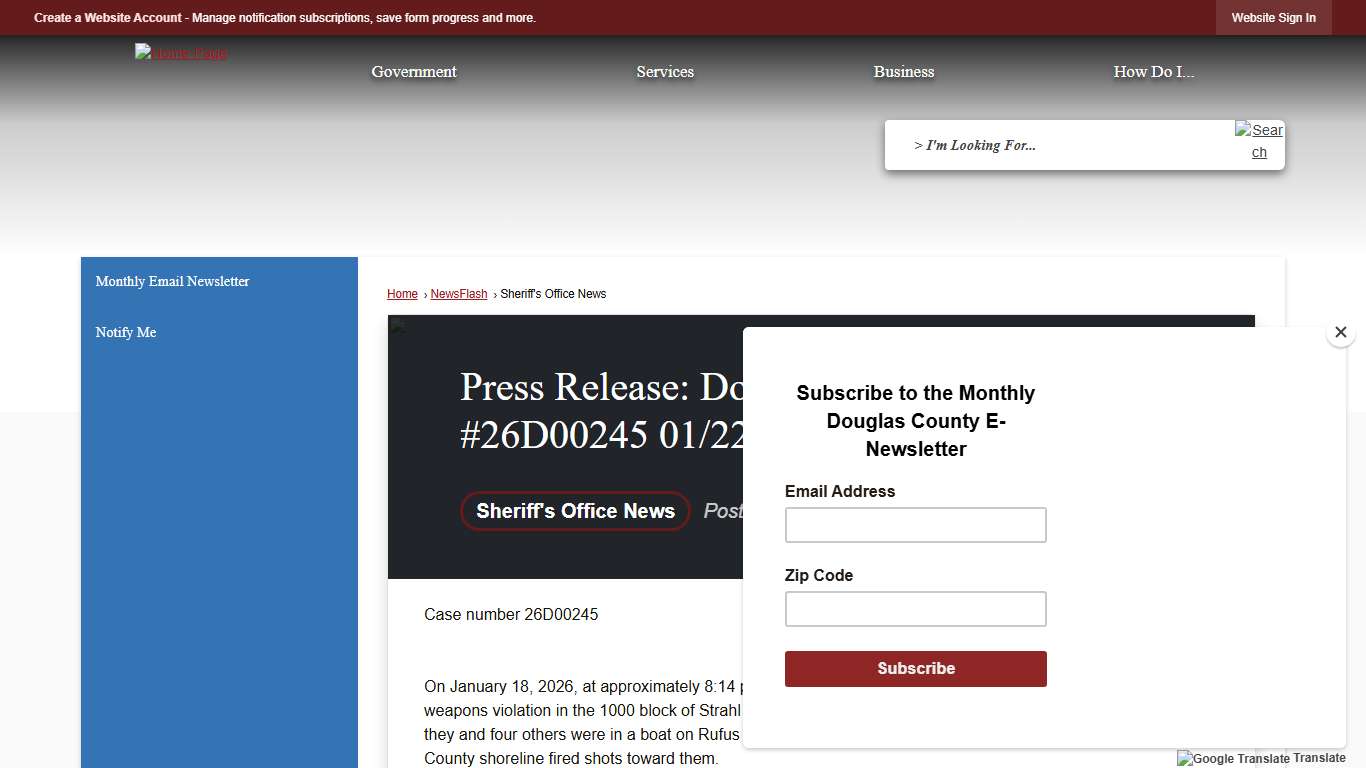 Press Release: Douglas County Case #26D00245 01/22/2026 • Douglas County, WA